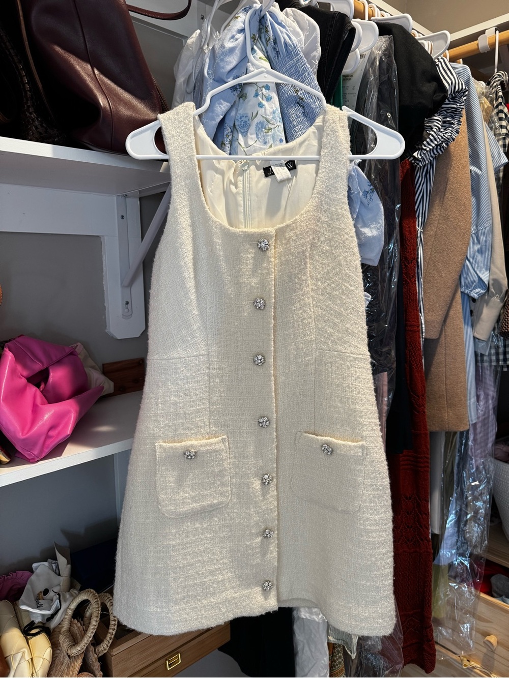J Crew ivory chanel inspired Tweed Button-Front Sleeveless Dress